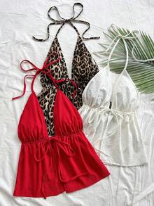 Camiseta de tirantes finos con estampado de leopardo, lazo y espalda descubierta, elegante y bohemia, ideal para ocasiones casuales, vacaciones, boda en la playa, graduación, brunch, Día de San Patricio, vacaciones de primavera y Pascua - Multicolor - Ver 6