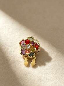 1 pieza Gemelos con flor de diamante de imitación de colores, gemelos de flor de lujo con diamante de imitación de colores, botones decorativos de fácil instalación sin coser, acento de estilo elegante, accesorios versátiles y combinables - Multicolor - Ver 3