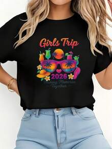 Women's Short Sleeve T-Shirt With Versatile Print, Easy To Maintain, Modern And Casual Style, Suitable For Everyday Wear - 黑色 - 查看 1
