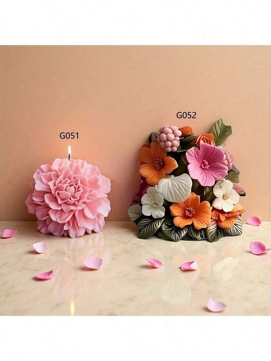 Peony Flower Candle Silicone Mold, Precise And Delicate Petal Replication With Flower-Shaped Base Design. Suitable For Home Decor Aromatherapy Candle Making, DIY Plaster Ornaments, Desktop Display Casting Epoxy Resin Crafts. Perfect Starter Set For Creating Atmospheric Aromatherapy Candles - Flowers - View 1
