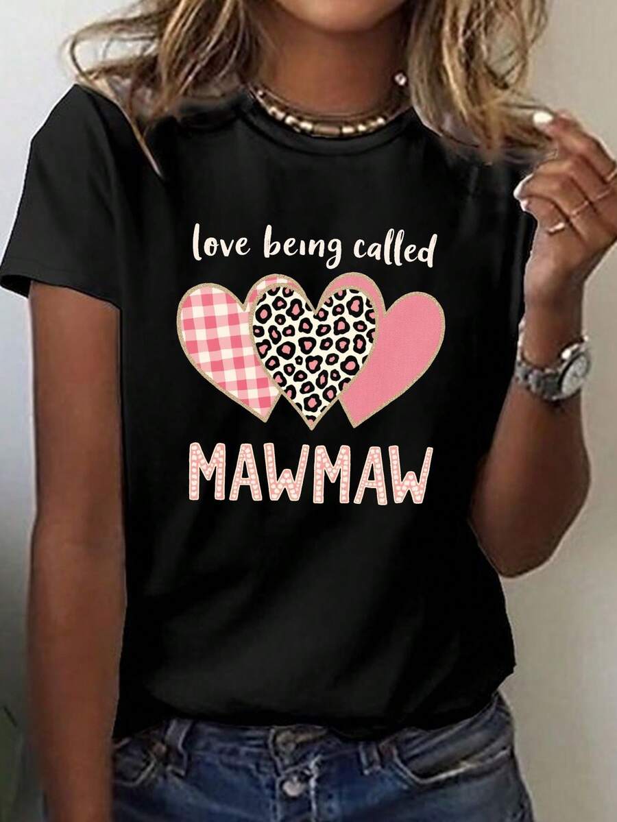 Camiseta MAWMAW Love Being Called, Manga Corta y Cuello Redondo, Top Casual para Verano y Primavera, Ropa de Mujer - Negro - Ver 1