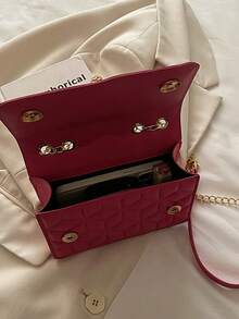 Bolso de mano casual de moda coreana 2024 con relieve de letras en forma de rombo, bolso cuadrado simple de hombro y bandolera para mujer - Rosa Fucsia - Ver 4