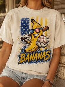 Comfortable Baseball Shirts With Banana Designs, Fun Short-Sleeved Shirts With Banana Team Motifs, Patriotic Gifts For Baseball Players And Sportswear For Game Day. - 杏色 - 查看 1