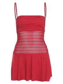 Vestido sin tirantes ajustado color liso, estilo atractivo, básico y versátil - Rojo - Ver 7