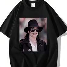Camiseta de impresión conmemorativa de Michaels Jacksons para hombres y mujeres, camiseta de algodón para padres - Negro - Ver 1