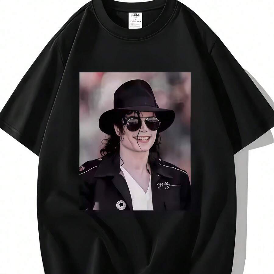 Camiseta de impresión conmemorativa de Michaels Jacksons para hombres y mujeres, camiseta de algodón para padres - Negro - Ver 1