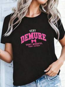 Pink Print T-Shirt For Valentine's Day, Casual For Women-2 - 軍綠色 - 查看 7