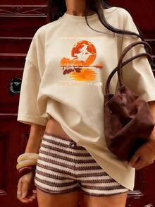 Camiseta de Manga Corta con Estilo Vintage y Aventurero,Camiseta de manga corta de moda para primavera y verano de 2026, hecha en México, 180 gramos. Estampado de dibujos animados, modelo de pareja, apta para uso interior o exterior. Cuello redondo, unisex, ideal para oficina y ocio. Paquete de una pieza. - APR-P631577SLNDXZGY495 - Ver 4