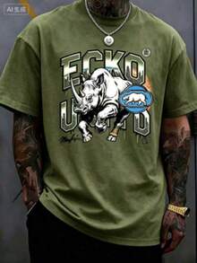 The Iconic ECKO Unltd Graphic Features A Bold Rhino Emblem With Urban Camouflage Lettering Symbolizing Strength Individuality Urban Culture   220g - 綠色2 - 查看 2