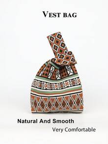 Mini Lightweight Foldable Cute Blue Resin Hollow Breathable Contrast Color Knitted Handbag Wristlet, Suitable For Vacation, Photo Shooting, Student Use - Khaki - View 4