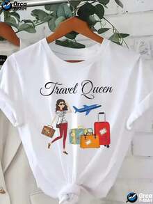 Women's Short-Sleeved T-Shirt With A Creative And Fashionable Print, Perfect For Spring And Summer. This Casual, Comfortable, Stylish, And  Short-Sleeved T-Shirt Features A Round Neck And A Relaxed Fit. Available In Women's Sizes S-3XL. Summer T-Shirt. - 白色 - 查看 1