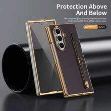 VIETAO 電鍍設計內置筆手機殼，適用於 Galaxy Z Fold 8 Ultra 7 6 5 4，碳纖維紋理手機保護殼 - 紫色 - 查看 3