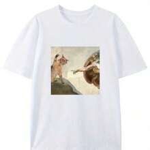 Versatile Short-Sleeve T-Shirt In Pure Cotton With Fun Eye Design, Classic European And American Style, For Couples - Putih - View 1