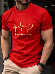 Camiseta de manga corta ManfinityJoysei para hombre, casual, de color sólido con letras en relieve, 100% algodón para verano. - Rojo 3 - Ver 6