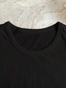 Camiseta con estampado gráfico hippie, top casual de manga corta y cuello redondo para verano y primavera, ropa de mujer - Negro - Ver 3