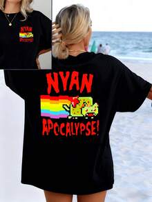 Pixelated Rainbow Symbolizing The Creativity And Energy Of The Universe, Along With Vibrant Red Lettering Expressing The Power Of Imagination. Women's T-Shirt With A Modern And Casual Double Print For Summer - Black - View 1