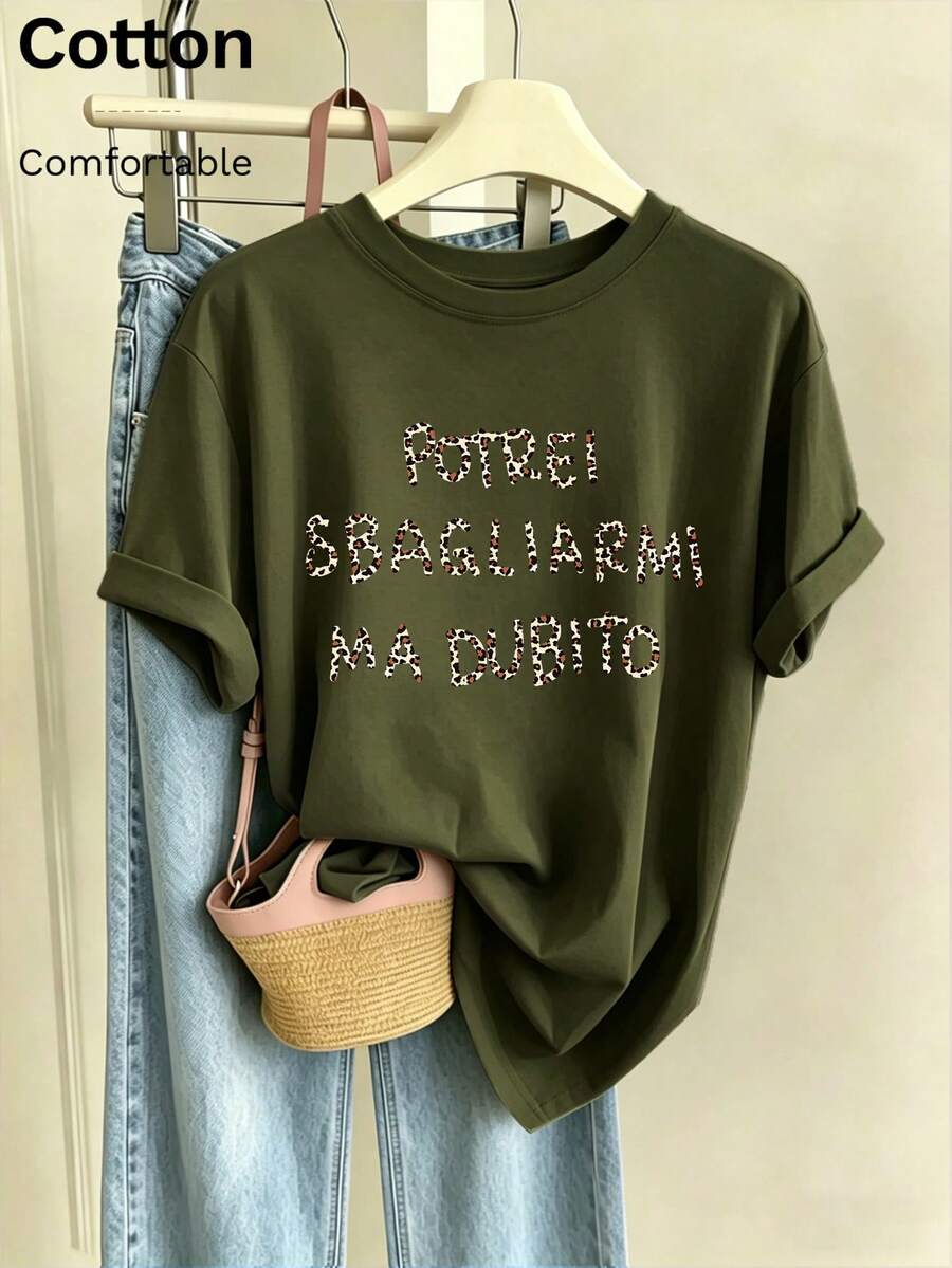 Áo thun nữ in họa tiết da báo, chất liệu cotton gân, mang đến sự tự tin. Mẫu áo thể thao nữ được thiết kế mới mẻ, hoàn hảo cho những chuyến đi chơi mùa xuân và mùa hè. Áo thun ngắn tay nữ mềm mại, thoáng khí và dễ mặc. - xanh quân đội - Xem 1