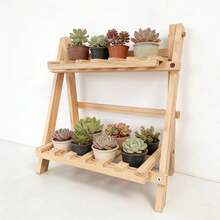 1 pieza Organizador de escritorio plegable de madera hecho a mano, estilo minimalista, estantería de exhibición de sobremesa en forma de trapecio, soporte de planta de doble capa con barra transversal, adecuado para dormitorio, tocador, balcón, estudio, dormitorio, cafetería, cocina - No se requiere montaje - Almacenamiento de doble capa - Ver 3