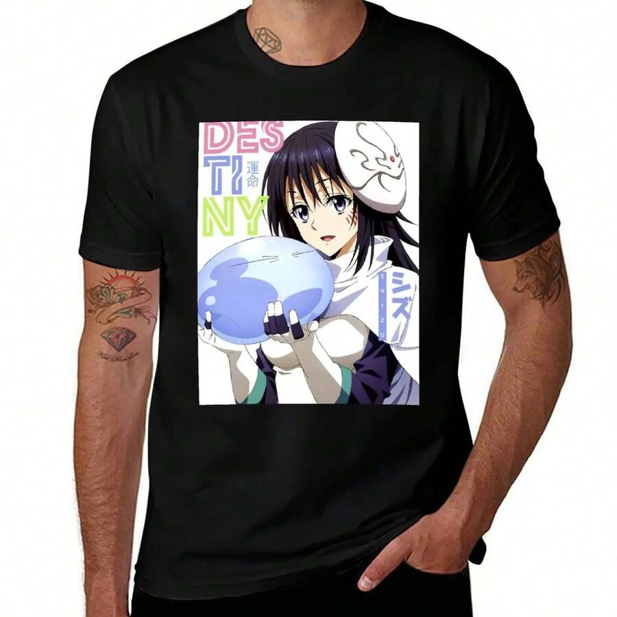 Camiseta de anime RE1INcarnated Slime con protección UV para exteriores T1EE Shirt, 220 g, algodón grueso, unisex, informal, de textura suave y tacto agradable, cómoda y respetuosa con la piel. Su estilo clásico y sencillo nunca pasa de moda, ideal para el día a día, actividades deportivas, viajes, vacaciones y cualquier ocasión informal. - Negro - Ver 1