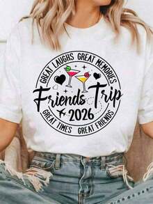 Women's Clothing Cotton T-Shirt For Women Travel Vacation 2026 Matching Group T-Shirt For Friends Comfortable T-Shirt For Women - 白色 - 查看 8