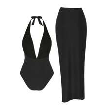 2026 New Sexy Bikini One-Piece Swimsuit For Women In Solid Color - Black - View 6