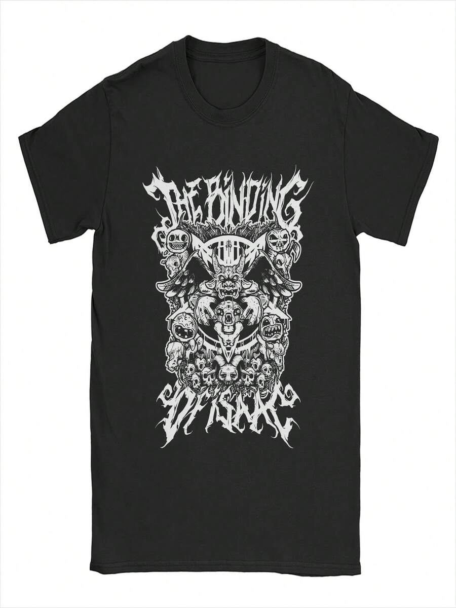 Awesome The Binding Of Isaac Themed T-Shirt, Women's Pure Cotton Crew Neck T-Shirt, 90s Cartoon Short Sleeve T-Shirt, Plus Size T-Shirt. - 黑色 - 查看 1
