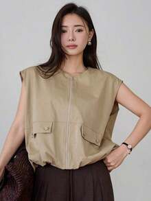 Nuevo chaleco sin mangas suelto y casual de verano, estilo casual de negocios para mujeres - Caqui - Ver 7