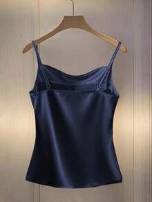 Camiseta ajustada con escote pronunciado y decoración de botones fruncidos en los laterales, de moda para mujeres - azul real - Ver 2
