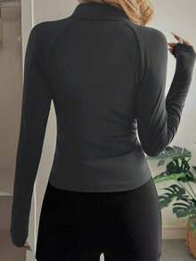 Chaqueta ajustada con cremallera, adecuada para primavera y verano - Gris Oscuro - Ver 2