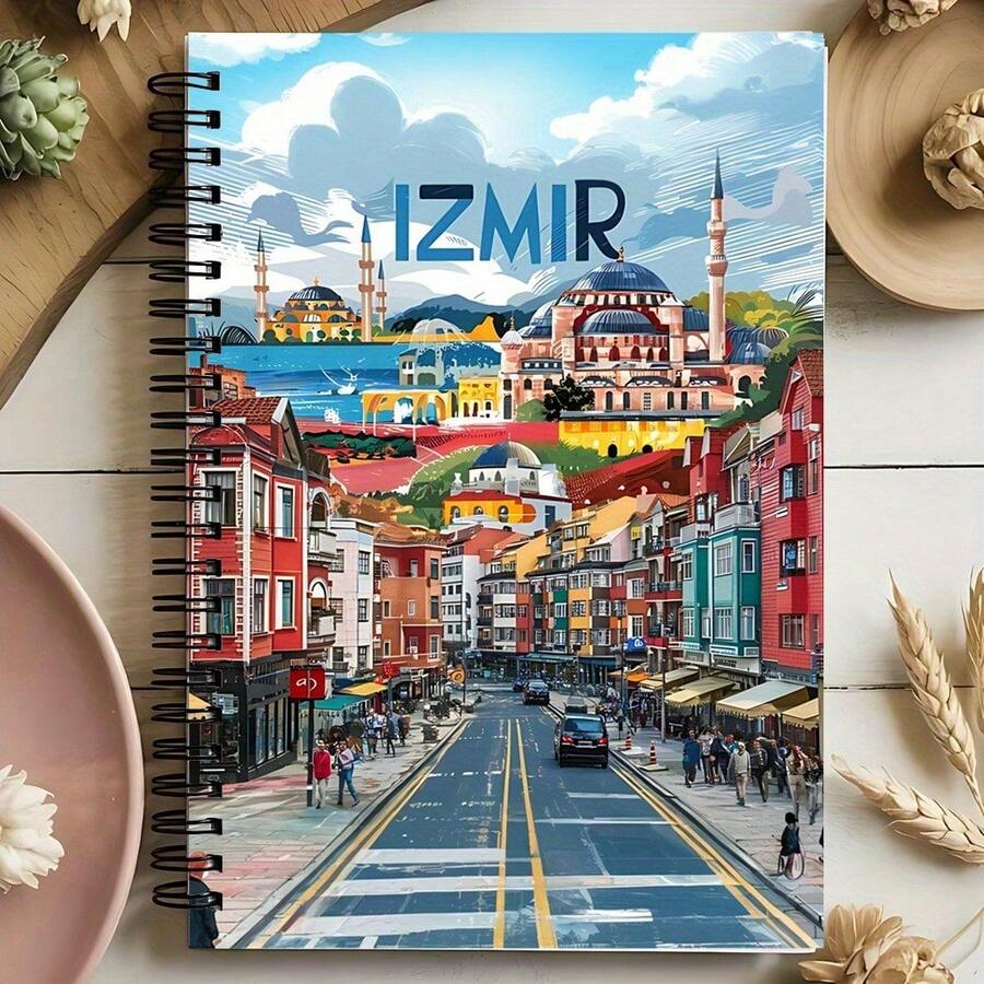1本 A5 Izmir 螺旋筆記本 - 5.7X8.3 英吋，橫線頁，封面展示鮮豔的城市景觀與著名地標，適合學校、辦公室、旅行記錄，也適合送給朋友的禮物