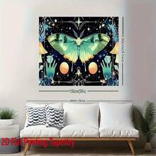 1pc Celestial Moth Tapestry - Boho Moon And Stars Wall Hanging In Teal Green, Golden, Blue, Black & Turquoise - Non-Slip Yoga Meditation Decor, Polyester Fabric For Living Room, Bedroom, Studio - Bohemian Spiritual Art Gift For Astrology & Nature Lovers, Sun And Moon Decor, Home Decoration, Mystical Design, Detailed Artwork, Natureinspired Decorators, Highquality Print, 2D Flat - 1PC - 查看 7