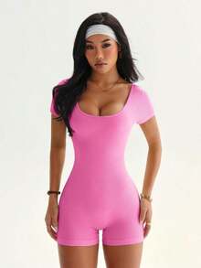 Conjunto de ropa activa con elasticidad alta y sin costuras, mono de yoga - Rosa Pálido - Ver 3