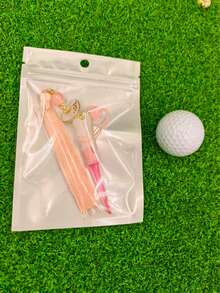 1pc 83mm Plastic Golf Tee With Rhinestone Ball, White Fan Tassel, Golf Accessories - Multicolor - View 7