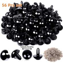 56件套娃娃安全眼鼻套装，黑色塑料手工木制玩偶眼睛，DIY毛绒娃娃工艺制作材料 - 黑色 - 查看 8