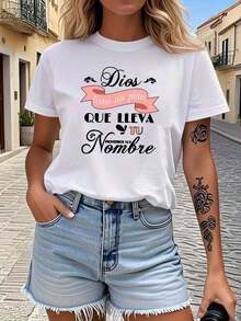 Camiseta de inspiración española para mujeresDios tiene un plan QUE LLEVA TU NombreCamiseta blanca con letras negras oscurasCamiseta ligera y casual para uso diario para mujeresRopa de primaveraveranoIdea de regalo basada en la fe, camisetas para mujeres, ropa de verano, camisa de ajuste relajado, tela cómoda 100% Algodón - blanco - Ver 1