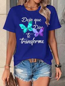 Women's Short-Sleeved T-Shirt, Casual Summer Style, With Spanish Text And Butterfly Print, Soft And Stretchy Fabric, Round Neck, Casual Church Wear, Machine Washable For Year-Round Comfort, Suitable For Spanish Students And Bible Study, Sporty Smart Style, With The Spanish Phrase "LET ME BE TRANSFORMED" And Butterfly Design, Loose And Casual Fit. - 白色 - 查看 7