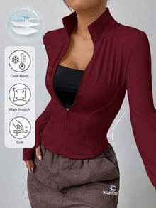 1 pieza Chaqueta ajustada de punto azul marino ligera para protección solar en otoño/invierno - Burdeos - Ver 8