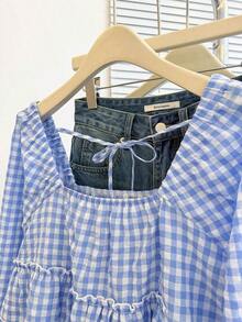 Blusa con volantes en el bajo, nueva llegada de otoño para mujer - Celeste - Ver 6