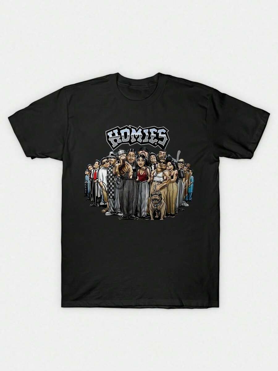 Homies Gangster Cartoon Characters Print Same Style For Men And Women 2025 Summer Short-Sleeved Printed T-Shirt Pure Cot - Black - View 1