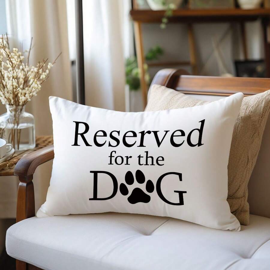 MEMNUN 1个卡通狗狗语录“Reserved For The DOG”涤纶抱枕套(不含枕芯),尺寸:11.81*19.71英寸(30*50厘米)/15.75*23.62英寸(40*60厘米),单面印花,宠物爱好者装饰腰枕套,适用于沙发、床、客厅、卧室、汽车、办公室、酒店等场所,四季皆宜,是送给家人和朋友的完美礼物。 - 彩色 - 查看 1