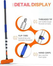 Professional Window Cleaning Kit With Telescoping Extension Pole, 2 In 1 Window Squeegee And Microfiber Scrubber, High Reach Glass Cleaner Tool For Home Windows Shower Doors Car Windshields Silver - 20FT - Xem 3