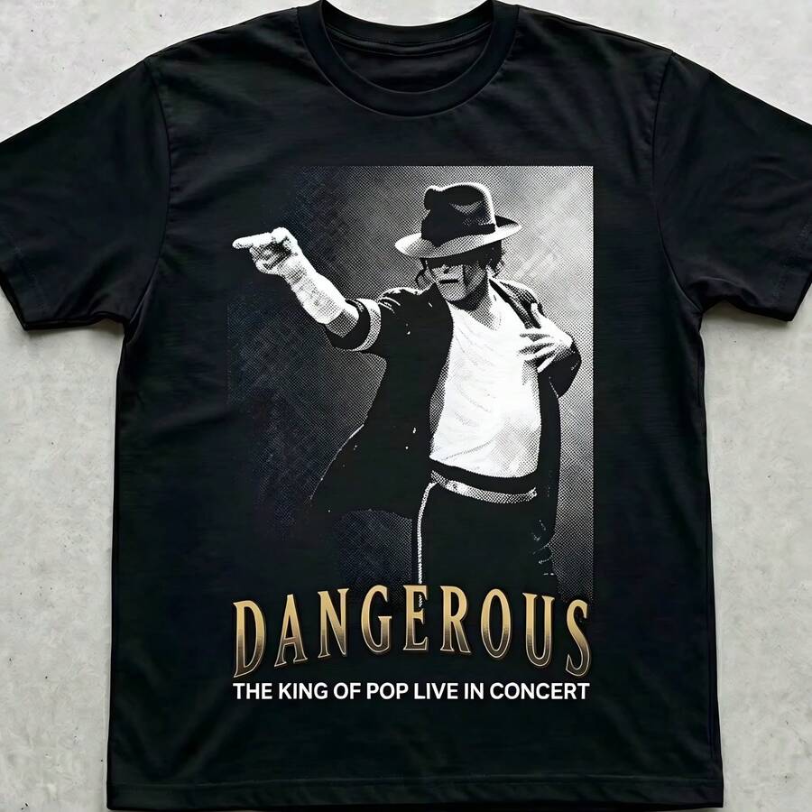 Camiseta de la película Michaels Jacksons-MJS Dangerous Moonwalk para hombre, camiseta de algodón Unisex de manga corta Y2k, camiseta de gran tamaño, tops populares de ropa de calle - Negro - Ver 1