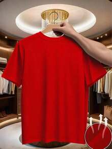 Men's Short-Sleeved T-Shirt With The Word "PARIS" And Gradient Stripe Pattern - Casual And Comfortable Clothing, Suitable For Outdoor Sports In Summer, Made Of Blended Polyester Fabric, Round Neck, Lightweight And Soft. - 紅色 - 查看 2