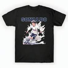 Sonaldo Football Soccer Fan Art T-Shirt unisex de la de algodón puro de alta densidad de 220 g. C-AmiS-eta uniS-ex 100 % aL-Godón de - Tejido de alta densidad. Apta para todo tipo de perS-onas, ya sean mujeres o hombres. Tejido duradero de alta C-Alidad apto para todas las estaciones, suave al tacto pero duradero. Tops transpirables. Conjuntos de otoño para mujer. Conjuntos de vaC-Aciones para mujer. Disfraz de Halloween para mujer. - Negro - Ver 1