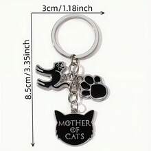 1pc "Cat Mother" Keychain, Black Cat Paw Metal Pendant, Suitable For Backpacks And Car Keys, Fun Y2K Gift For Cat Lovers - Multicolor - View 9