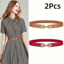 1pc/2pcs/4pcs Women's Minimalist Versatile Leaf Buckle Elastic Belt, Adjustable Decorative Accessory, Suitable For Dresses, Elegant Waist-Cinched Belt - Multicolor - View 24