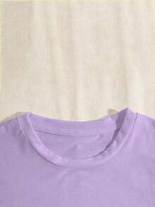 Limited Time Offer, Limited Quantity Available, Lightning, Women's Shirts, Women's T-Shirts. Pink Short-Sleeved T-Shirt With A Casual Summer Letter Print. - 淡紫色 - 查看 5
