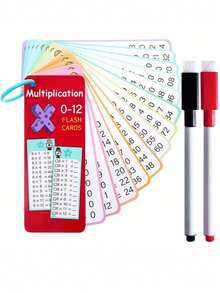 Juego de tarjetas didácticas de matemáticas 0-12 para niños, con tarjetas de aprendizaje de suma, resta, multiplicación y división, incluye 2 marcadores de borrado en seco y anillo de encuadernación - Multicolor - Ver 12
