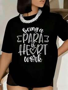 Women's T-Shirt "Being A Paramedic Is A Job Of The Heart" With Graphic Print, Short Sleeve, Round Neck, For Casual Wear For Nurses, Paramedics And Healthcare Workers, 220g - 黑色 - 查看 1