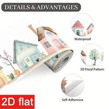 1 Roll 2D Flat High-End Home Decor Essential. Self-Adhesive Design, Perfect For Baseboards/Waistlines. Adorned With Charming Floral Patterns To Enhance Home Aesthetics. Size: 3.94x196.85 Inches, Made Of Durable PVC Material - A - View 10
